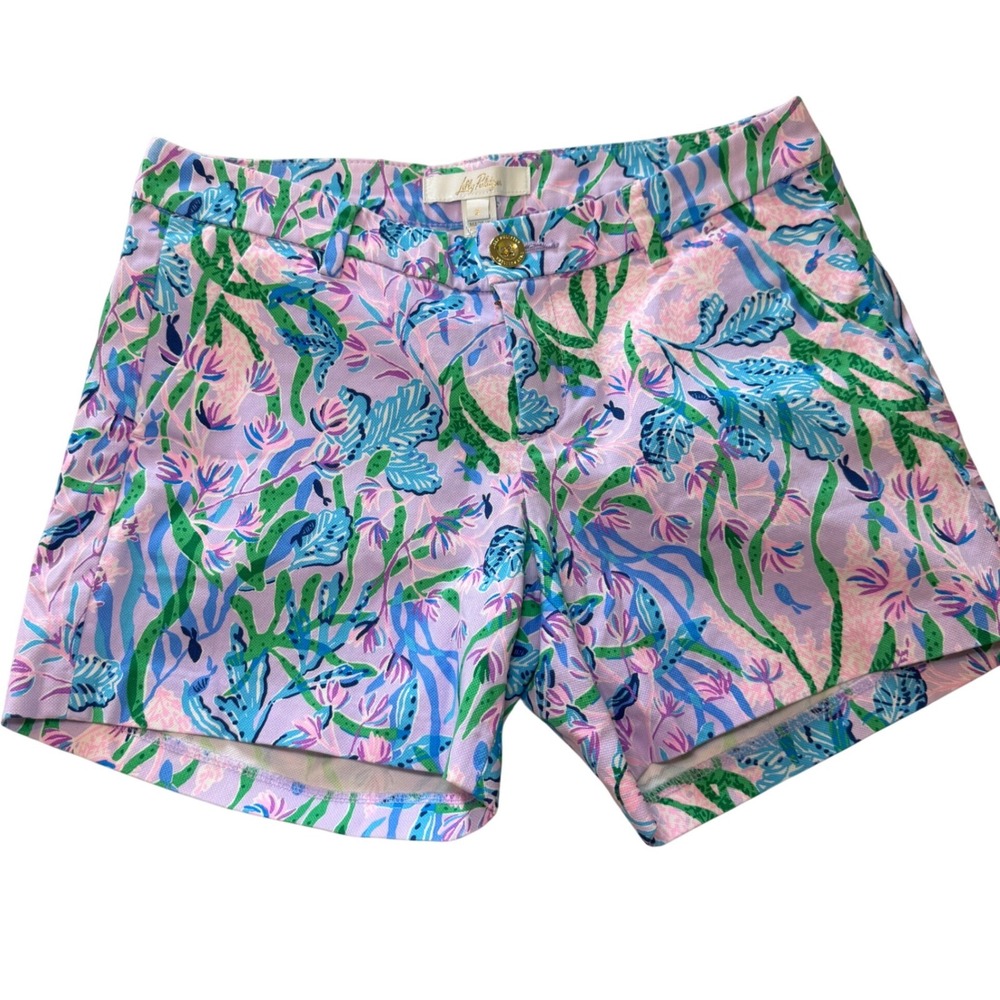 Lilly Pulitzer Callahan Stretch Shorts Seacret Escape Purple Blue Floral Size 2
